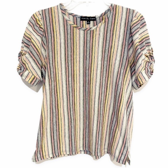 Kim & Cami | Striped Swing Top Short Sleeve Multicolor Size Small - Picture 2 of 6